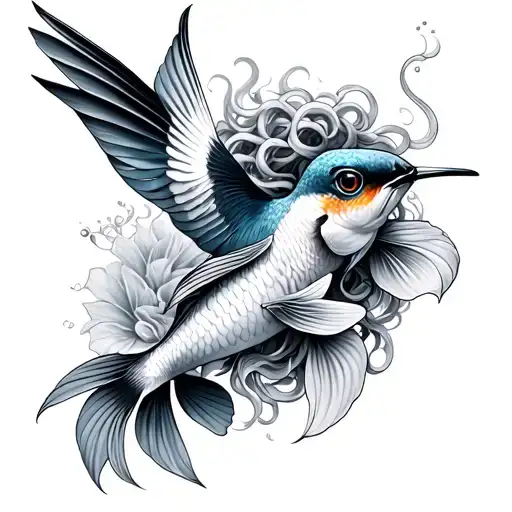 Combine A Medusa Tatto With A Humming Bird And Koi Fish Keep Them Separate Pieces