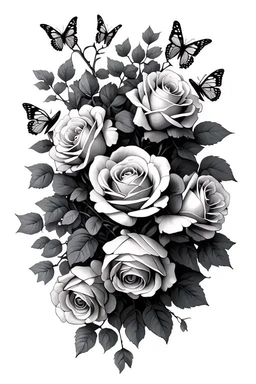 Vine Wrapped With Roses And Butterflies