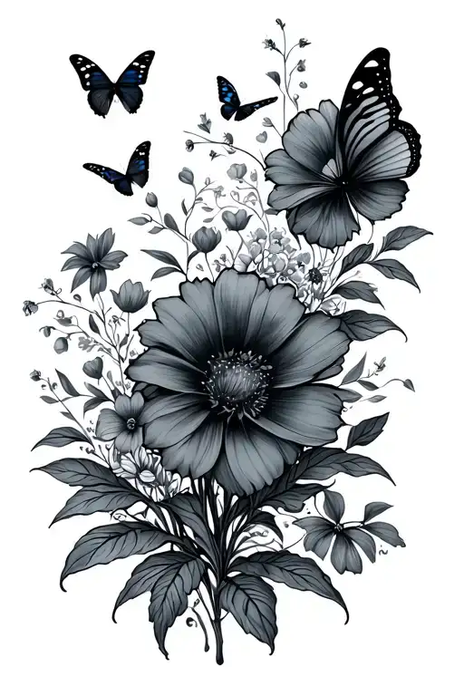 Floral With Plants And Butterflies Flying
