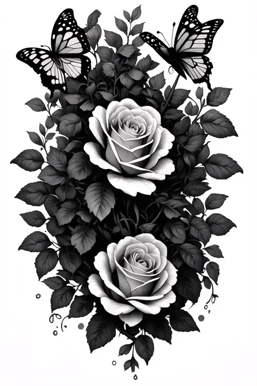 Vine Wrapped Around With Roses And Butterflies