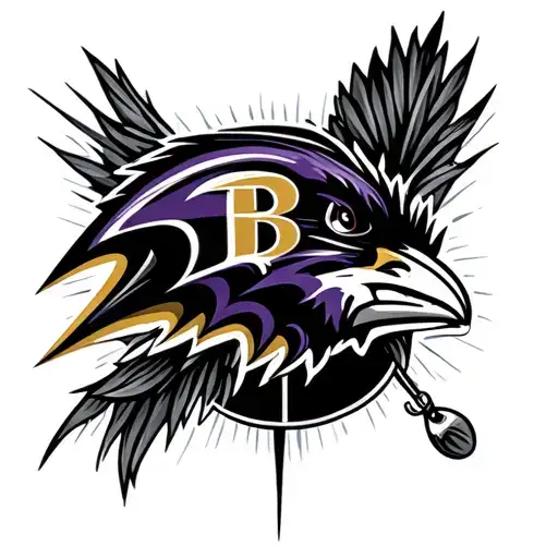 A Half Sleeve Arm Tattoo That Combines Baltimore Ravens And Fishing