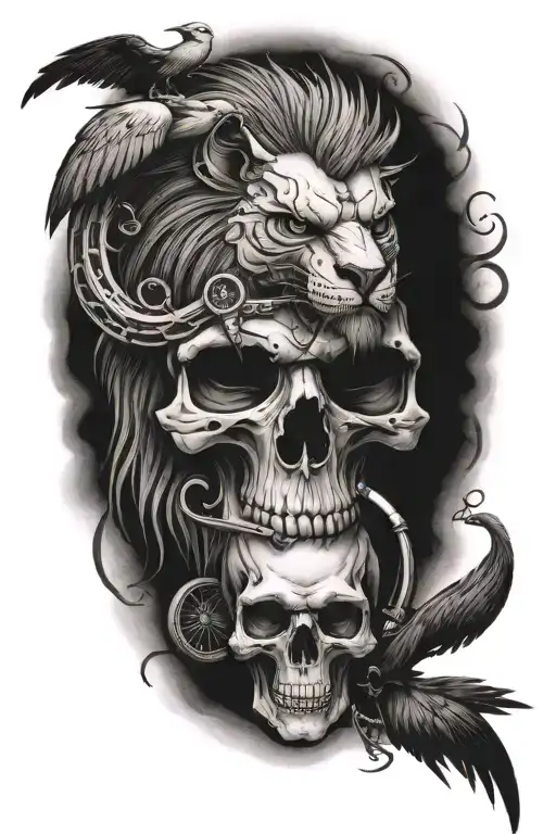 Skull Birds Bike Truth Speaking Invincible Lion