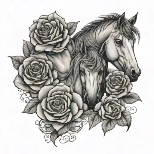Horse Roses And Delicate Fine Lines