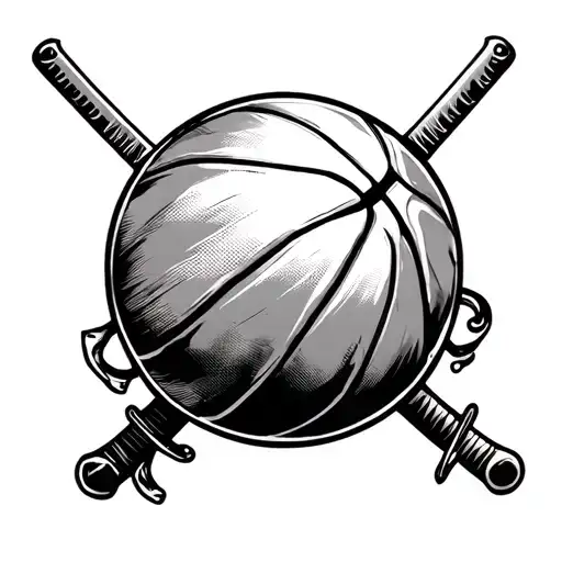 Katana Piercing The Number 7 And A Basketball Ball