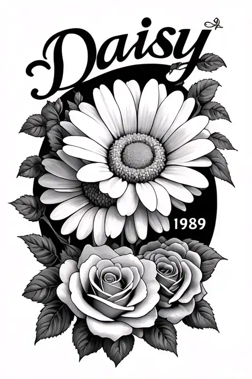 Name Daisy With The Date 1989 And Roses Around It