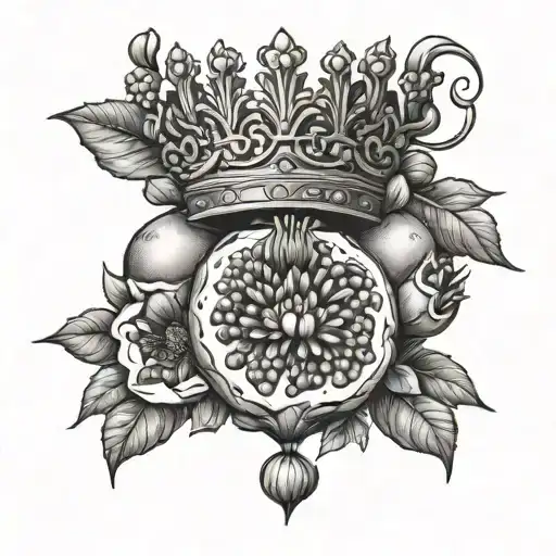 Half Pomegranate And Flower And Thorny Crown