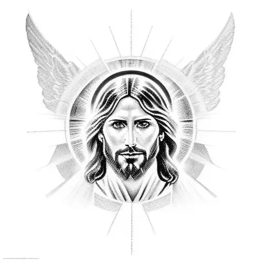 Portrait Of Jesus With A Halo Made Of Travel Symbols