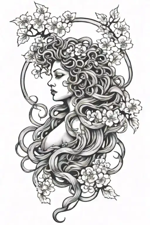 Trans Medusa Surrounded By Cherry Blossoms