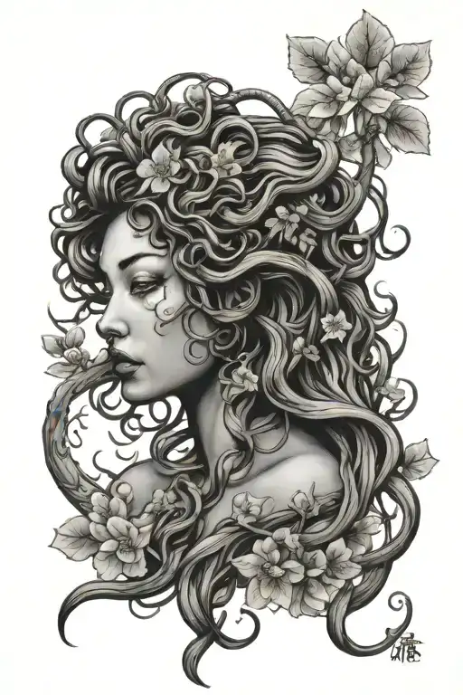 Forward Facing Trans Medusa Surrounded By Cherry Blossoms