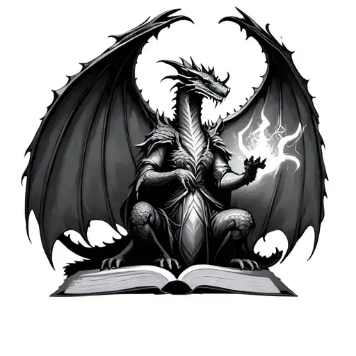 Fantasy Book With Dragon And Mage Casting