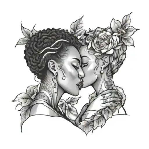 Black Women Kissing Each Other Fine Line
