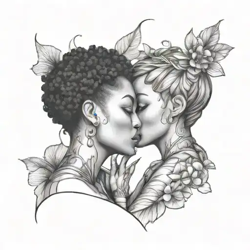 Black Women Kissing Each Other Fine Line