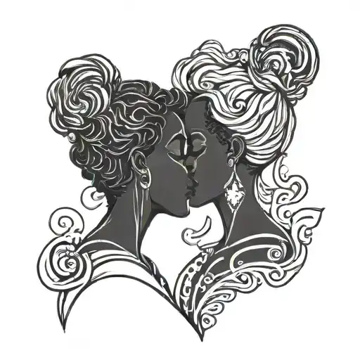 Black Women Kissing Fine Line Silhouette