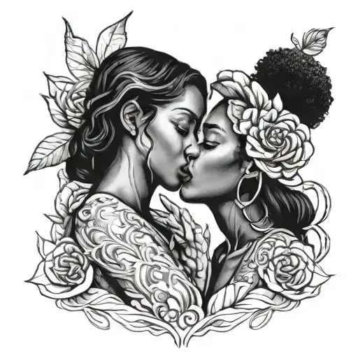 Black Women Kissing Fine Line