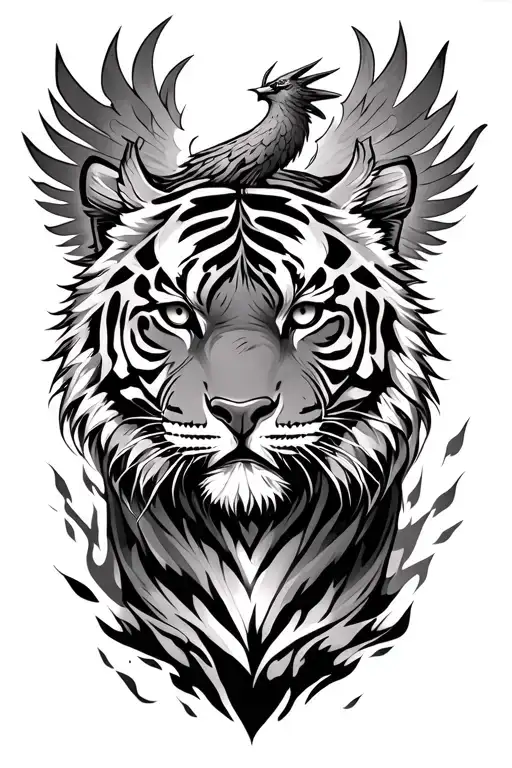 A Tigre Combined With A Phoenix Rising From Ashes