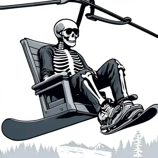 Snowboarding Skeleton On A Chair Lift