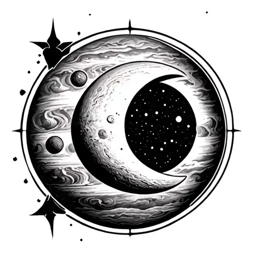 Jupiter Planetary Symbol With Crescent Moon Inside