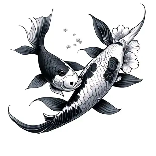 2 Koi Fish With Flowers