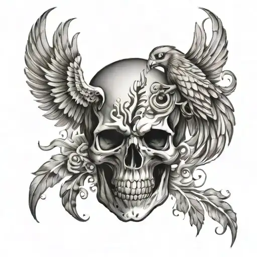 Skull And Phoenix Rising From The Ashes