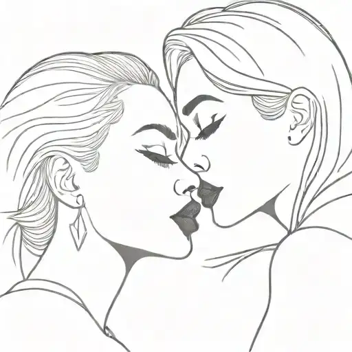 Single Line Minimalist Black Women Kissing Each Other
