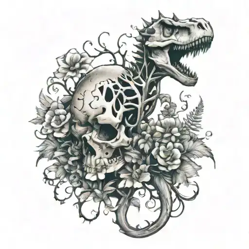 Dinosaur Bones Flowers Overgrown Vines Flowers Mushrooms Broken
