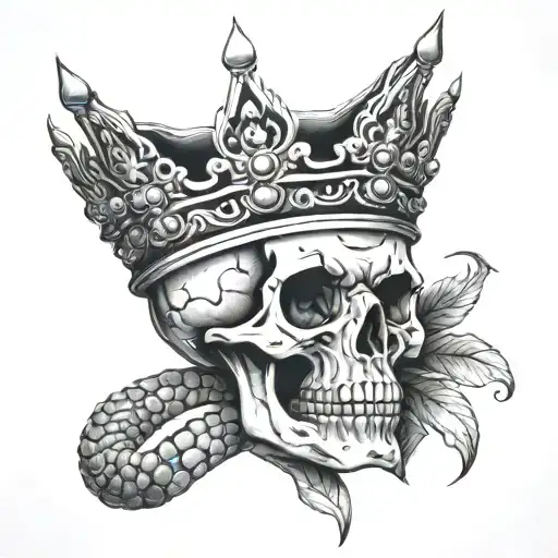 Skull With Crown And Snake Wrapped