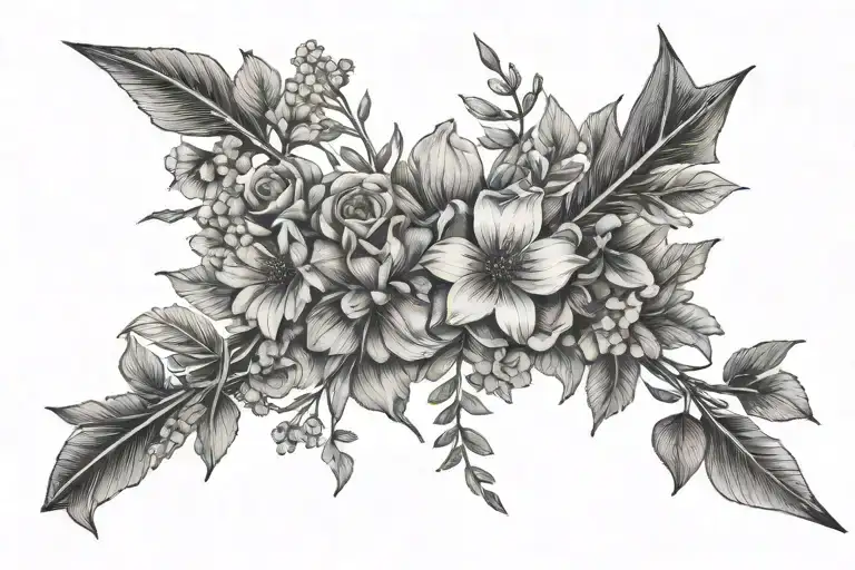 Wrap Around Wrist Tattoo Of An Arrow With Wild Flowers Growing Out Of It