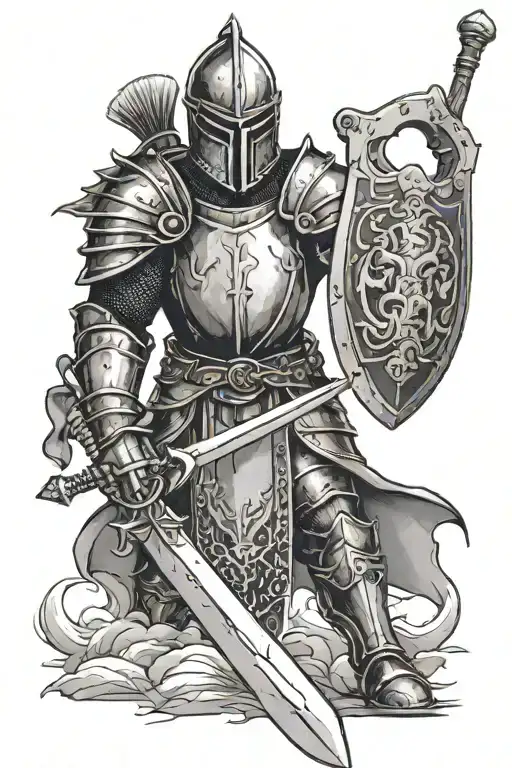 Knight Holding A Sword And Shield