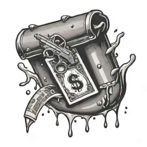 Money Bag Shooting Itself With Money Coming Out Of The Bullet Hole