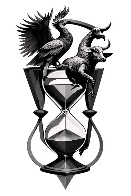 A Hourglass As A Focal -Off With Bull And Phoenix All With A Geometric Shape