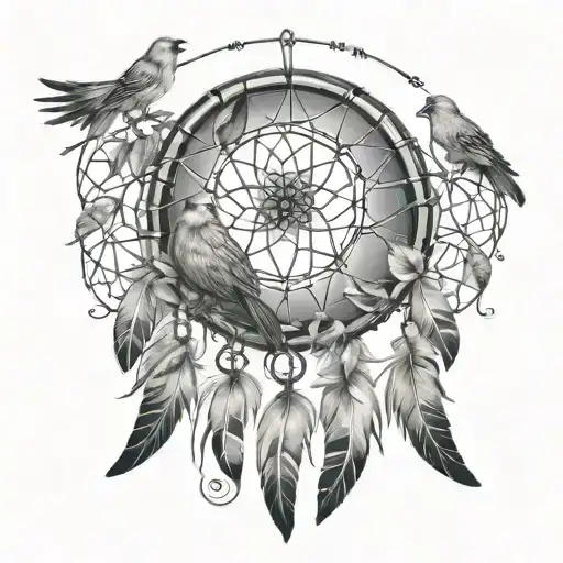 Dreamcatcher With Feather And Birds