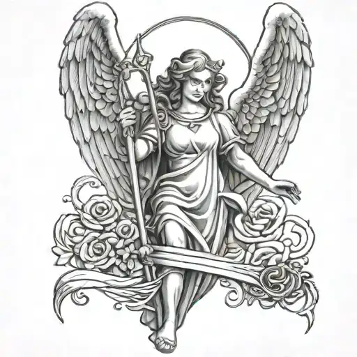Angel Holding Pitchfork Going