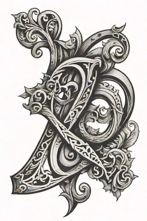 Fine Line Black Grey Tattoo Featuring Capital R Y Letters Forming