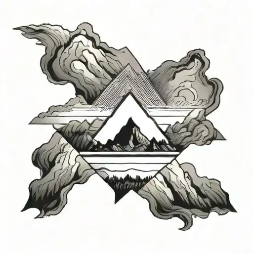 A Minimalist Black And Grey Outline Of A Mountain Peak With A Peaceful Mantra