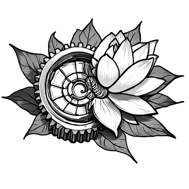 Cogwheel With Lotus Flower Surrounded