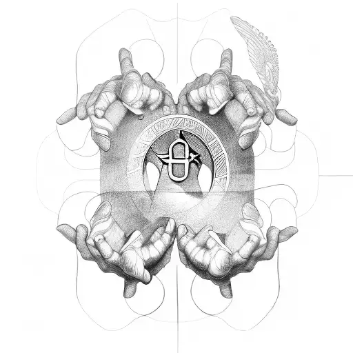 A Sketch-style Design Of Three Hands Holding A Religious Symbol