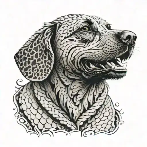 A Realistic Portrait Of A Dog With Intricate Patterns Inspired By Snake Scales