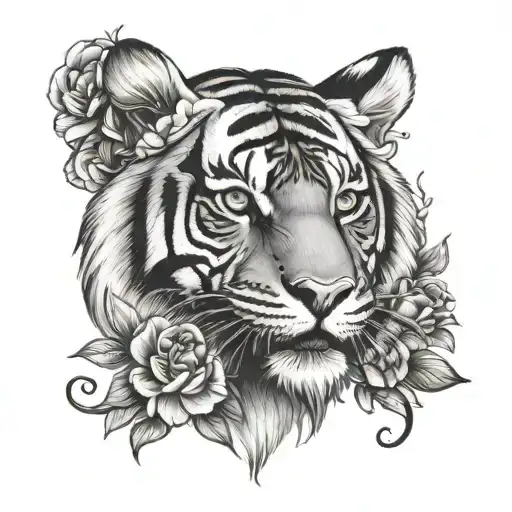 Tiger With Flowers