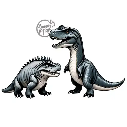 A Line Work Design Of Two Different Cute Dinosaur