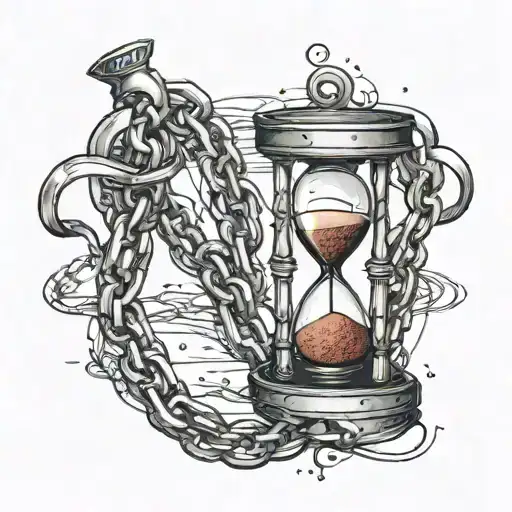 Chain Holding In A Hourglass With Red Sand With Wrapped Around It