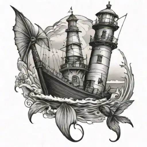 Lighthouse Mermaid Fishing Boat