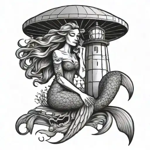 Beautiful Mermaid Sitting Lighthouse