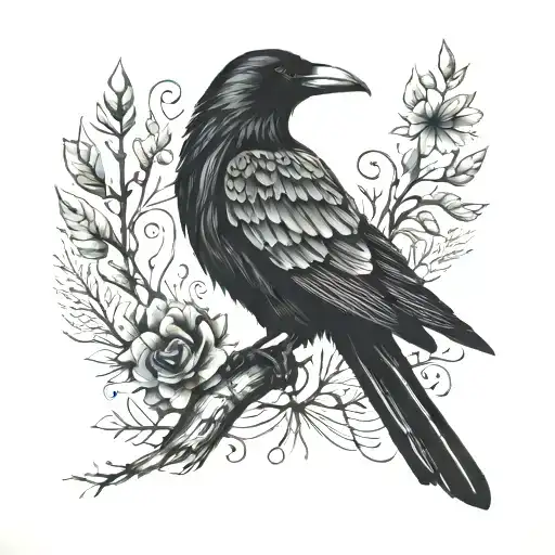 Scandinavian Tattoo On Shoulder With Raven