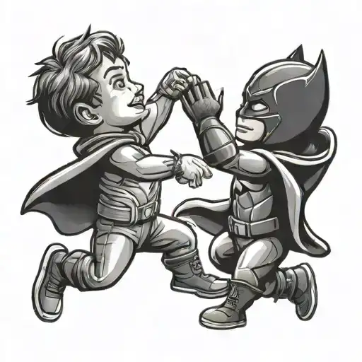 2 Kids As Superheroes High Five Each Other Side