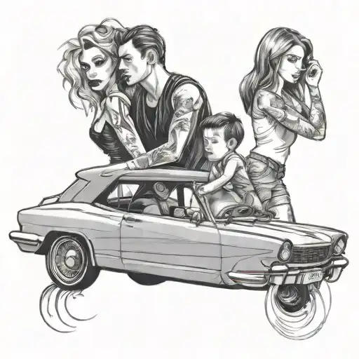 Car With Boy And A Girl Posing