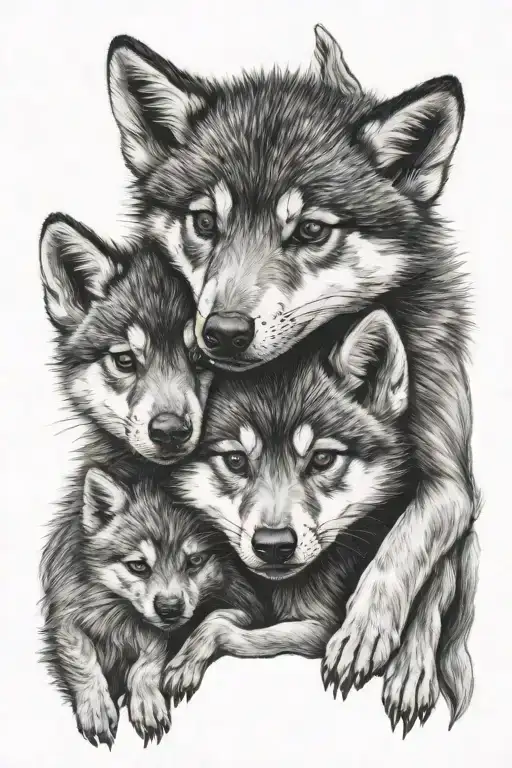 3 Alaskan Wolf Puppies Heads Together Look Like