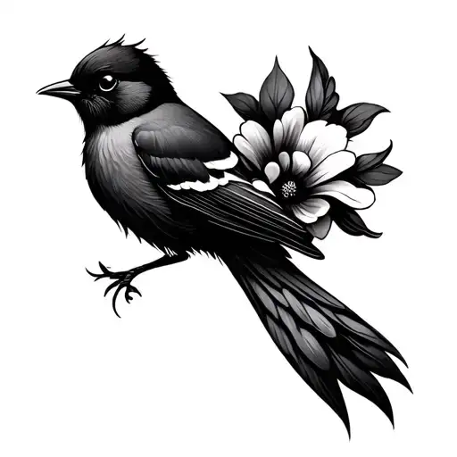 Simple Minimalist Bird With Flower Tail