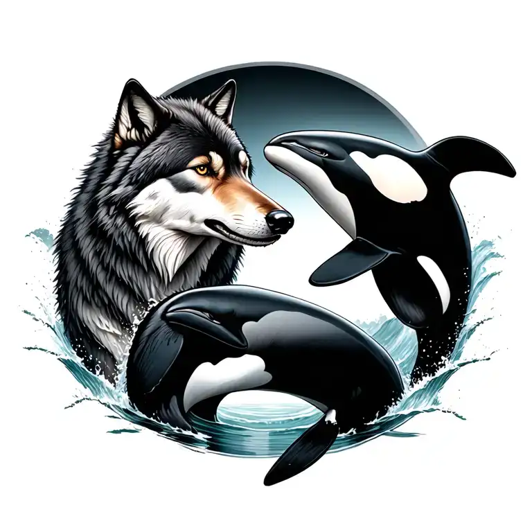 Wolf And Orca Circling Each Other