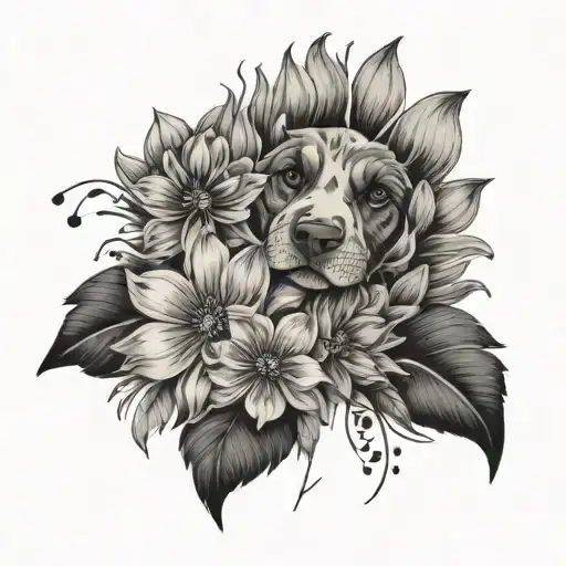 Dog Paws Into Flowers Growing