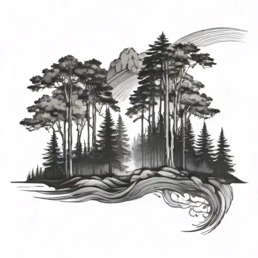 Forest With Rainbow Coming Out